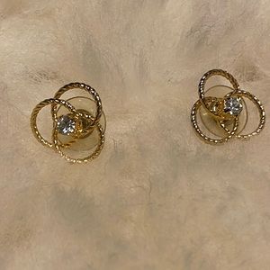 VINTAGE PARK LANE SPIRALLED GOLD & CRYSTAL PIERCED EARRINGS